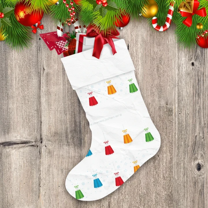 Colorful Bells Hanging On White Background Pattern Christmas Stocking