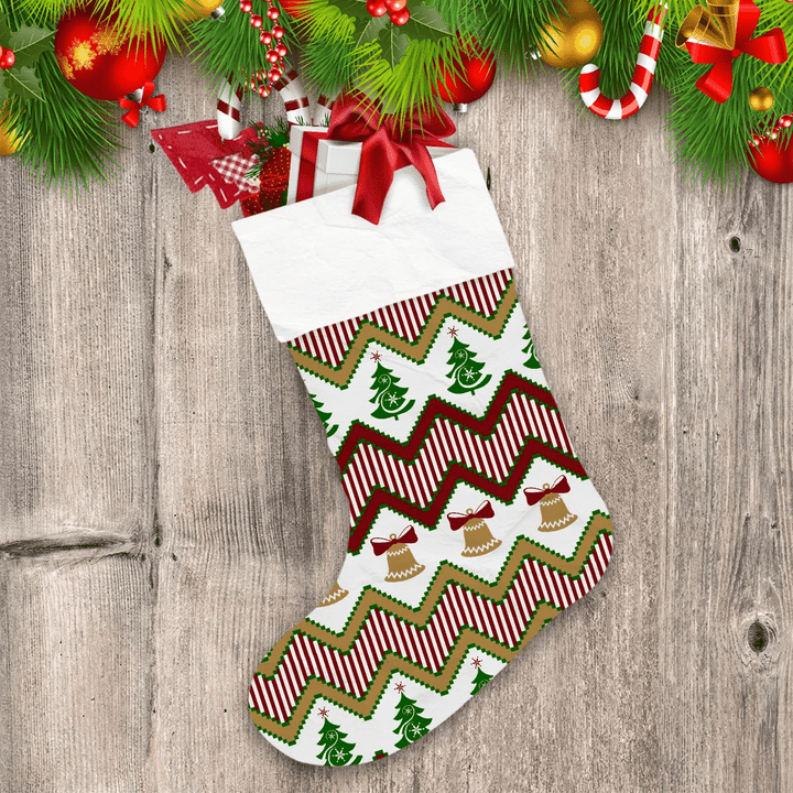 Design Geometric Shapes With Trees And Bells Zigzag Pattern Christmas Stocking
