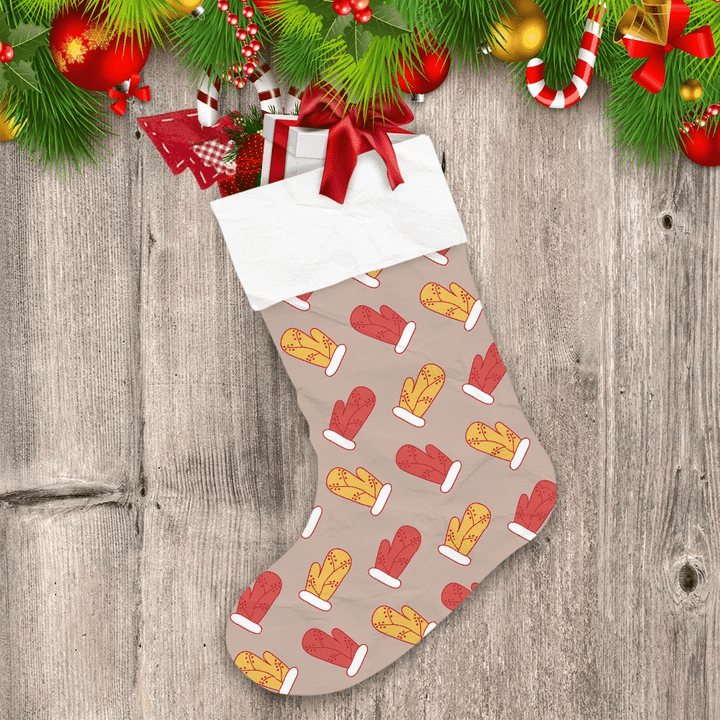 Yellow And Red Doodle Mittens With Berries Branches Christmas Stocking