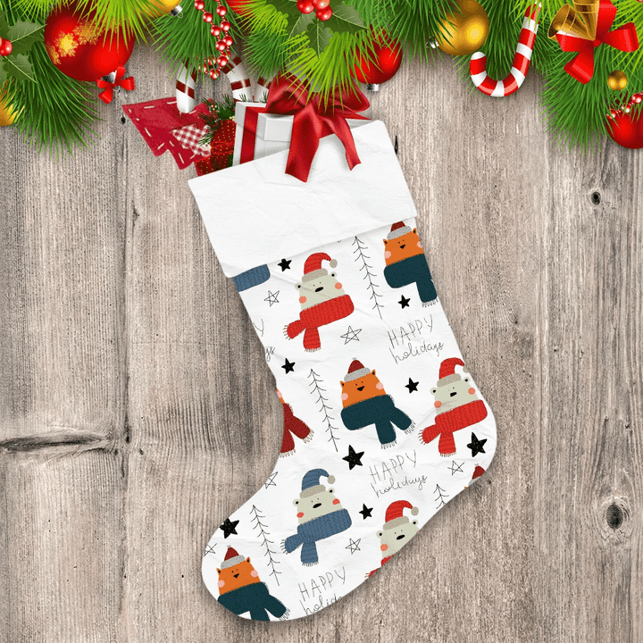 Christmas And New Year Bear Trees Decor Elements Christmas Stocking