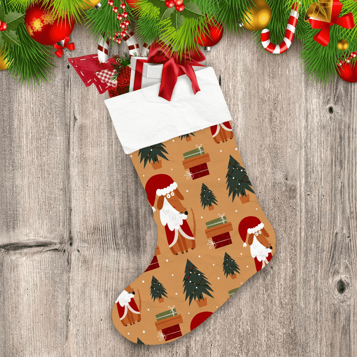 Christmas Background Dachshunds With Santa Claus Christmas Stocking