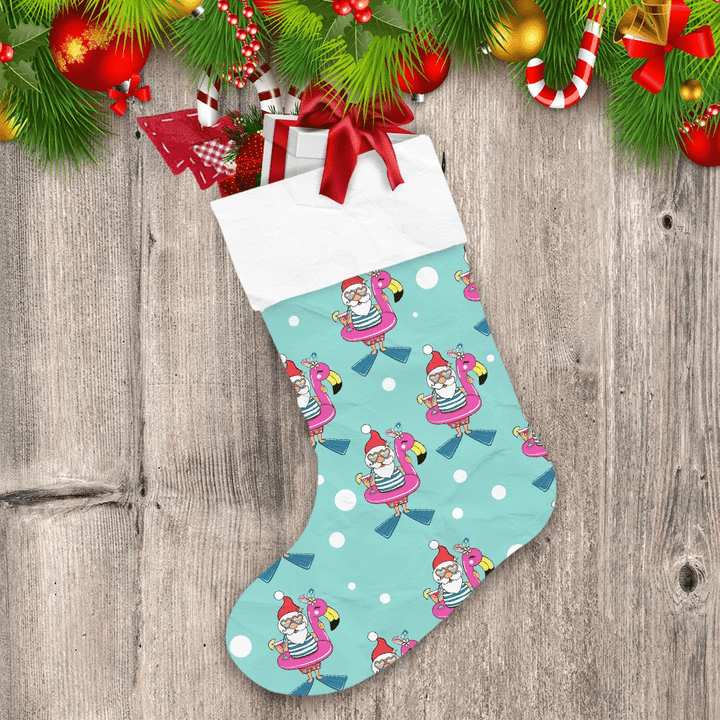 Funny Santa Claus Holds Cocktail And Flamingo Christmas Themed Christmas Stocking
