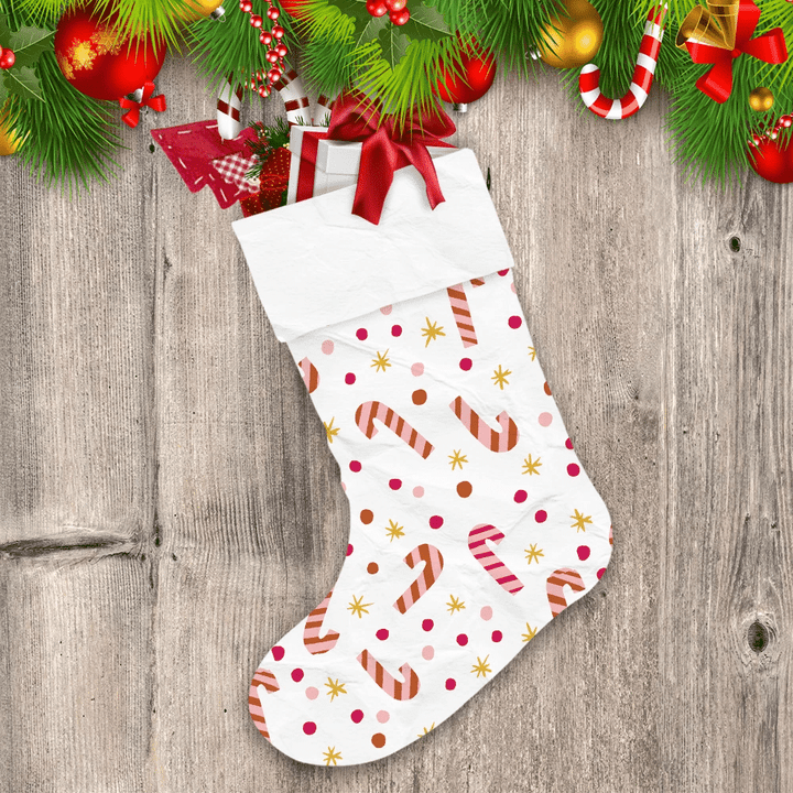Christmas Candy Canes Witth Stars And Snowball Christmas Stocking