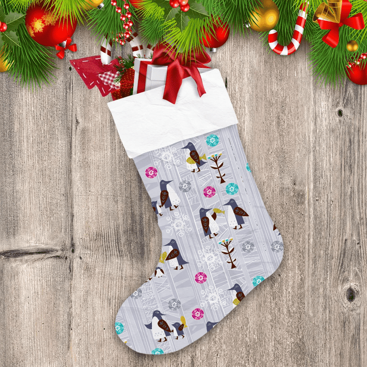 Christmas Festive Background With Family Penguins Christmas Stocking