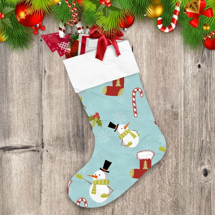 Christmas Snowman Candy Cane Holly Berries And Sock Christmas Stocking