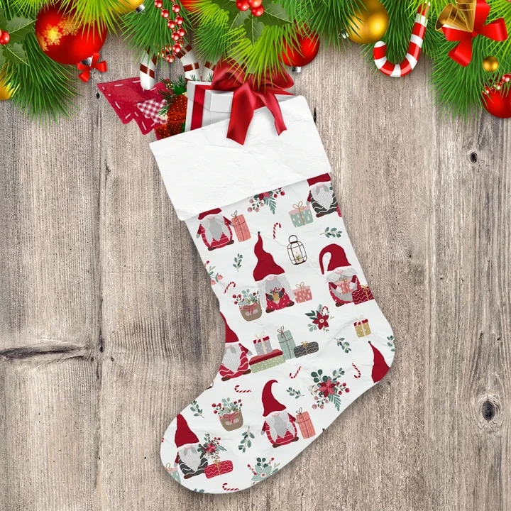 Merry Christmas Colors With Gnomes And Floral Christmas Stocking