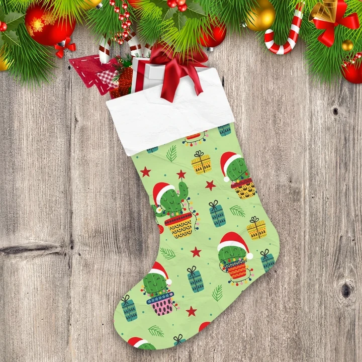 Christmas Cactus Green With Red Star Christmas Stocking