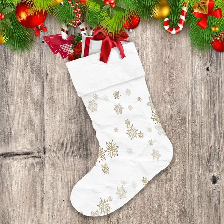 Special Golden Snowflakes Ornated On White Background Christmas Stocking