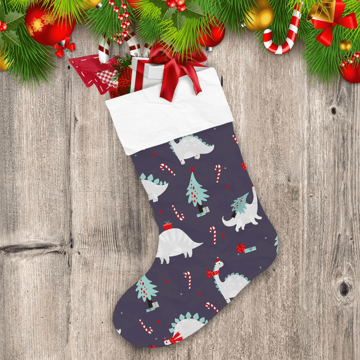 Cute Dinosaurs With Candies And Gifts Christmas Stocking