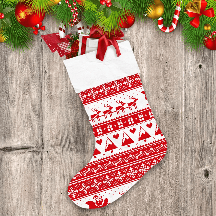 Santa Claus On Sleigh Of Reindeer Christmas Red And White Design Christmas Stocking