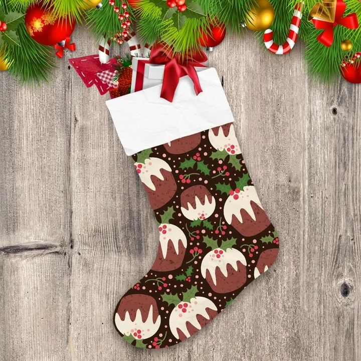 Chocolate Pudding With Holly And Berries Pattern Christmas Stocking