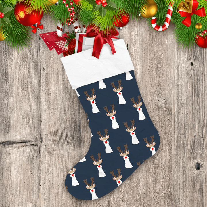 Christmas Llama With Red Nose And Reindeer Horn Christmas Stocking