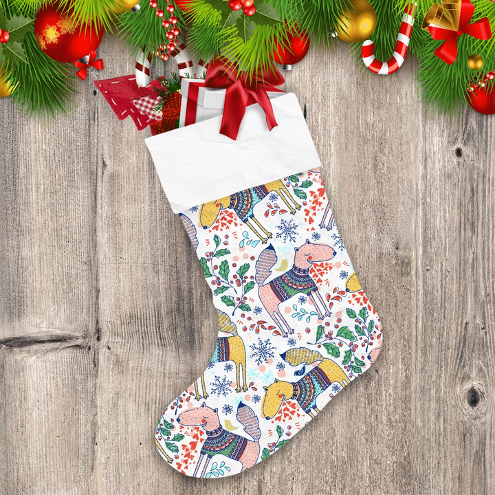 Christmas With Smiling Dogs And Holly Berries Christmas Stocking