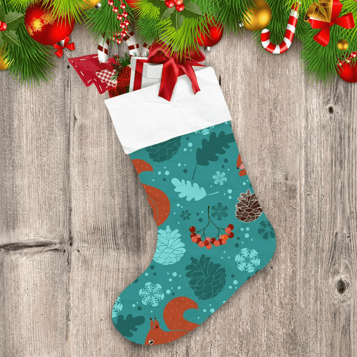 Lovely Squirrel With Cone And Ash Berries Christmas Stocking