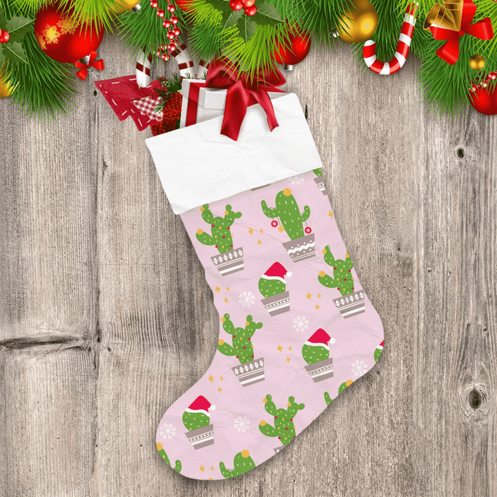 Christmas With Cute Cactus And Pastel Pink Background Christmas Stocking