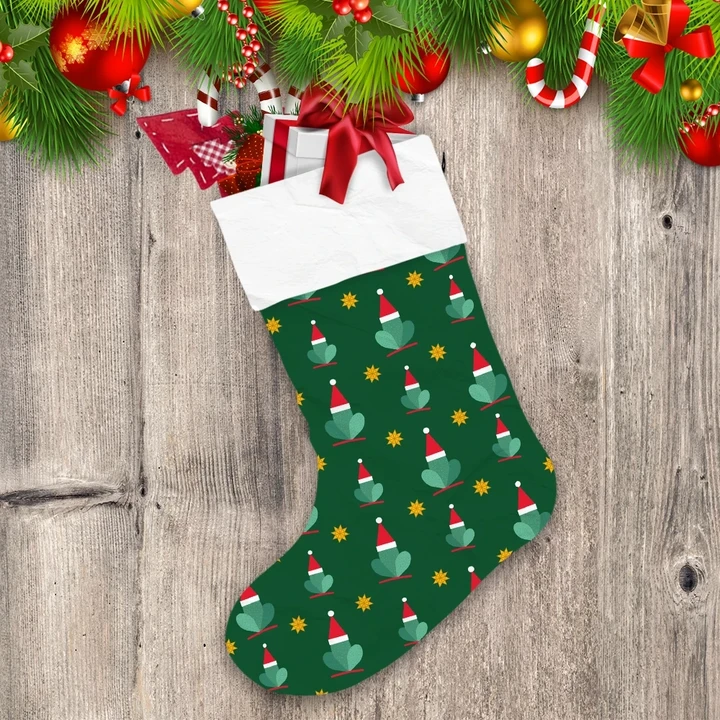 Christmas With Cactus Wearing Red Santa Hats And Stars Christmas Stocking