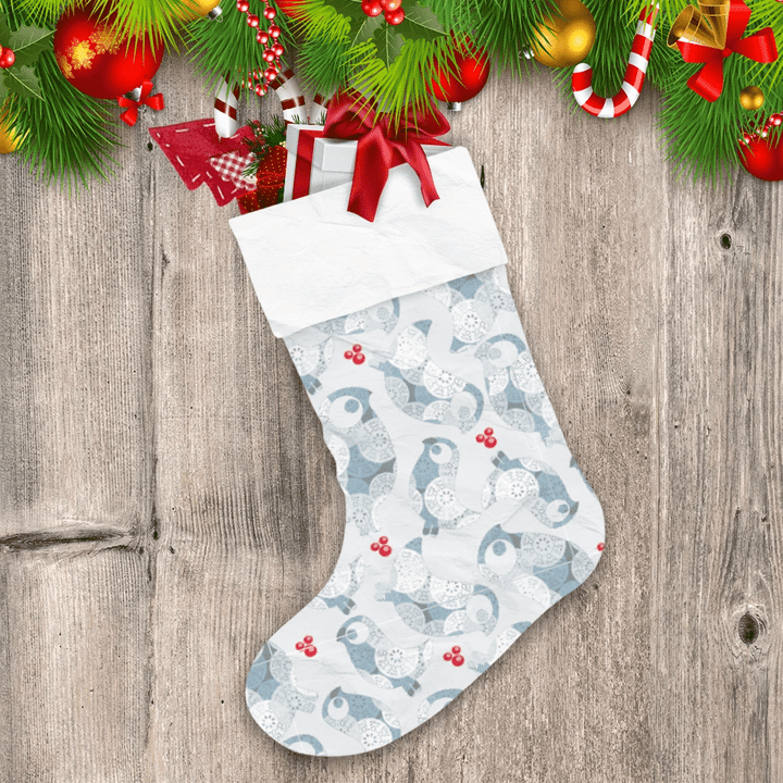 Grey Christmas With Birds Of Snowflakes And Berries Christmas Stocking Christmas Gift