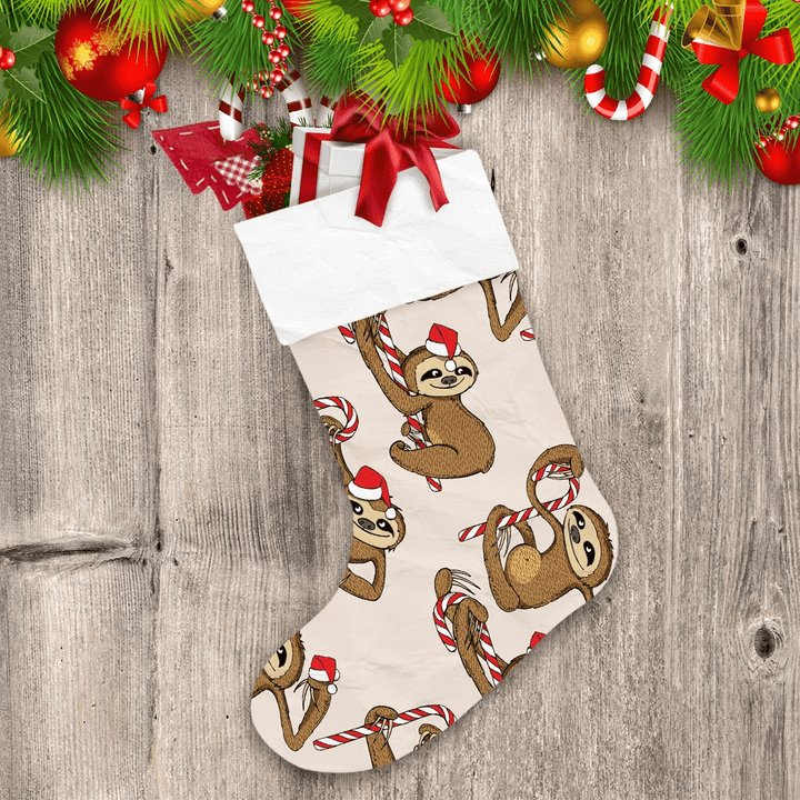Christmas Funny Sloths In A Santas Hat On A Lollipop Christmas Stocking