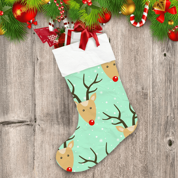 Christmas Cute Deers And Snow On Blue Christmas Stocking