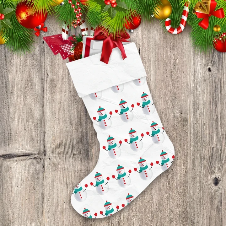 Christmas Happy Snowman In Scarf Mitten And Hat Christmas Stocking