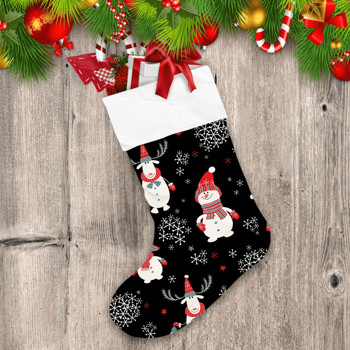 Christmas Holiday With Cute Snowmen Deer And Snowflakes Christmas Stocking Christmas Gift
