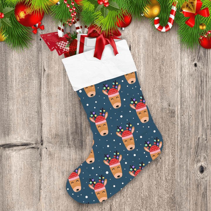 Christmas Cute Deer Heads And Light Christmas Stocking