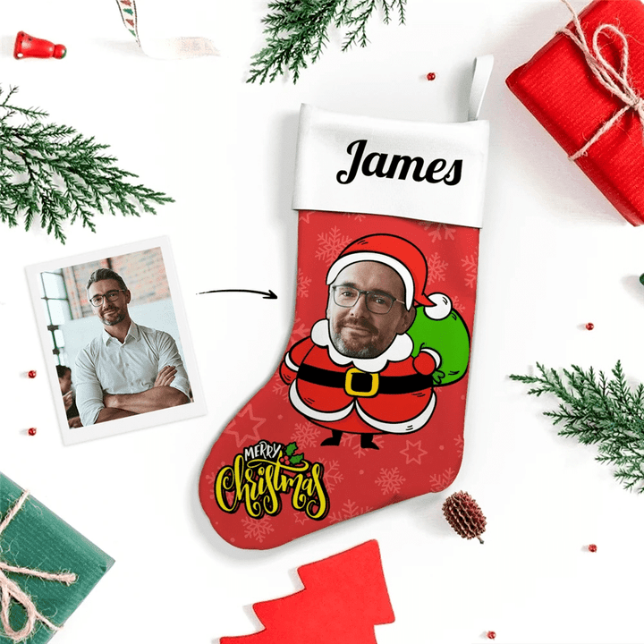 Custom Face Christmas Stocking Christmas Gift Cute Boyfriend With Text