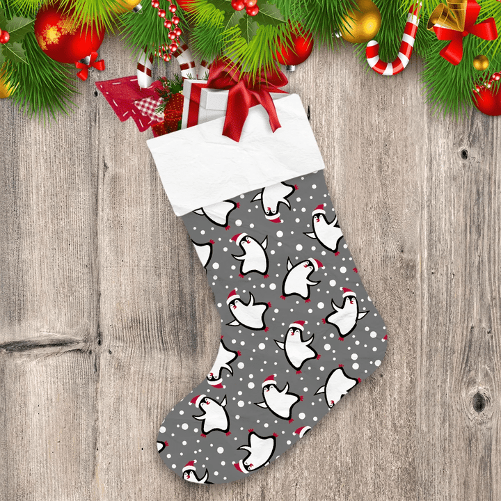 Christmas Winter Penguin Dancing On Gray Background Christmas Stocking