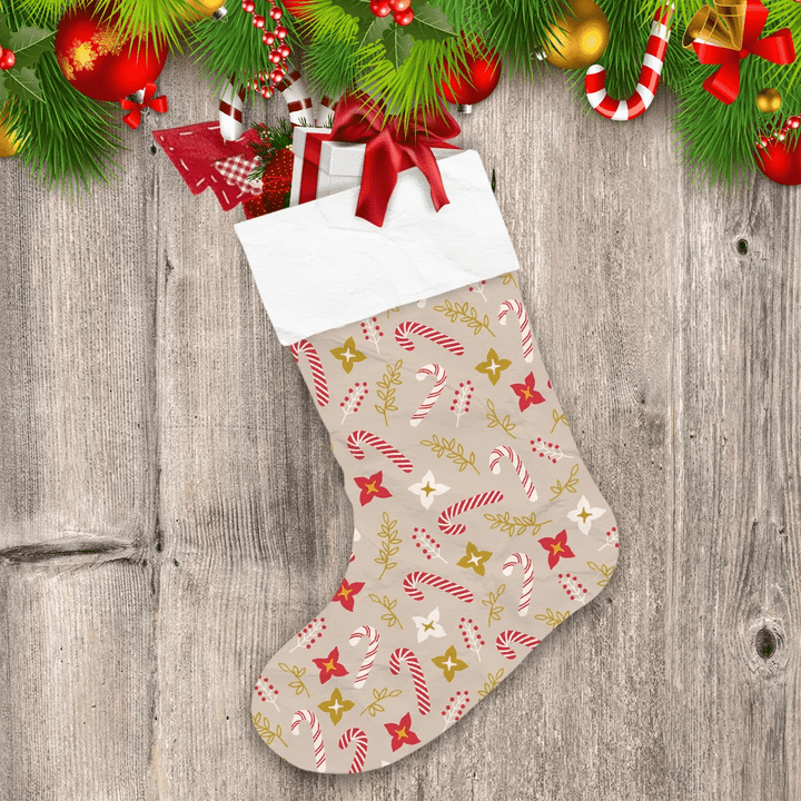 Christmas Candy Cane Flower Leaves And Branches Christmas Stocking