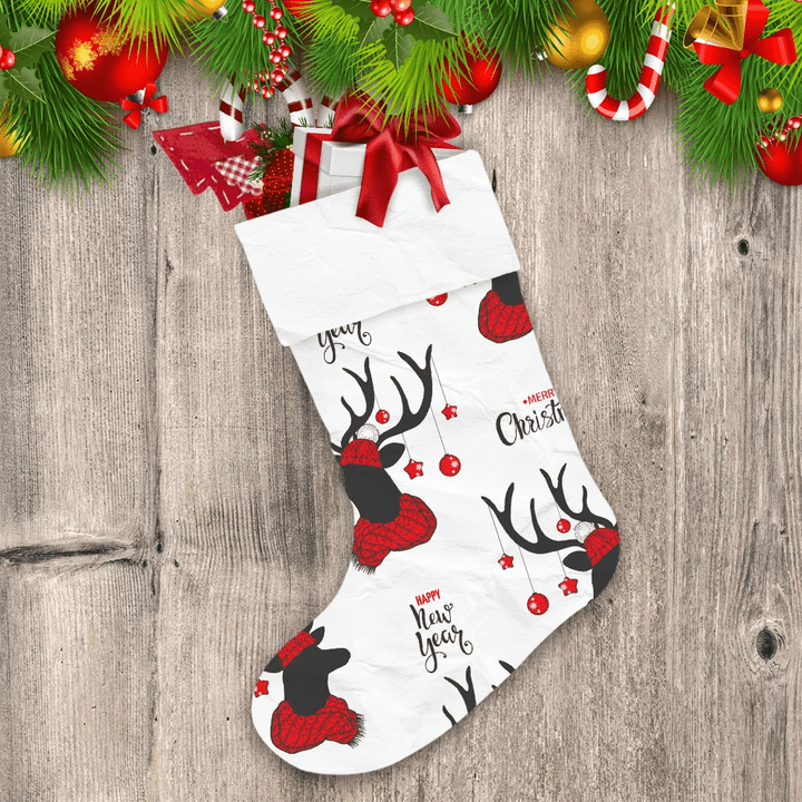 Merry Christmas Deer Silhouette With Red Scarf And Decorative Balls Christmas Stocking