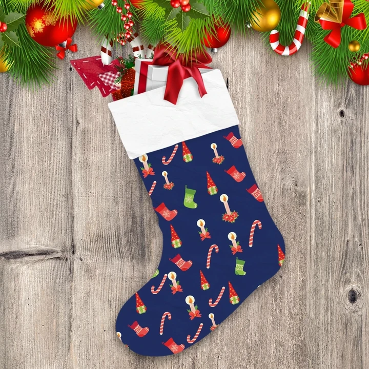 Socks Gnome Candle And Christmas Candy Cane Christmas Stocking