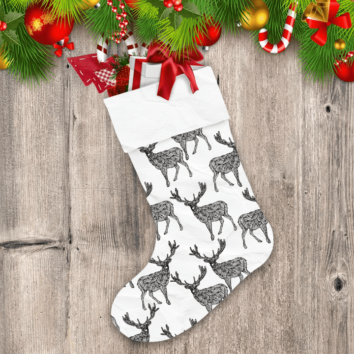 Christmas Winter Black And White Deer Christmas Stocking