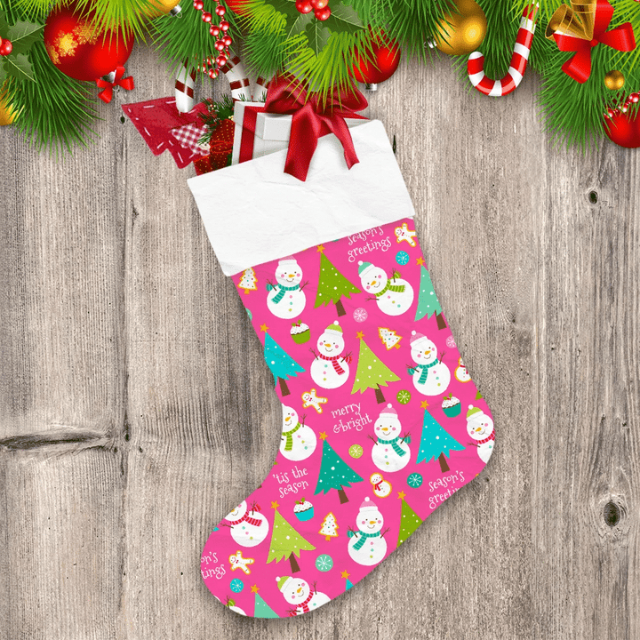 Colorful Snowman Christmas Tree In Holiday Christmas Stocking
