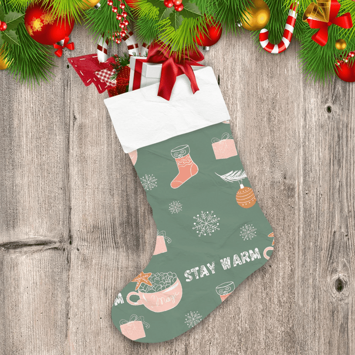 Hot Cocoa With Marshmallows Christmas Tree Branch And Snowflakes Christmas Stocking