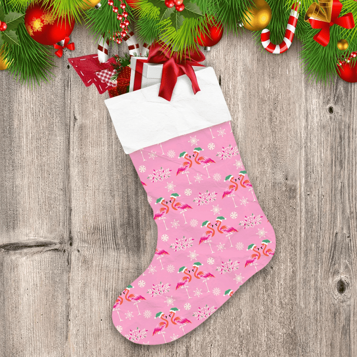 Christmas Cute Couple Flamingos In Hats Christmas Stocking