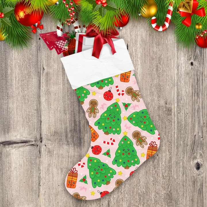 Cute Christmas Trees Gingerbread And Candy Canes Christmas Stocking