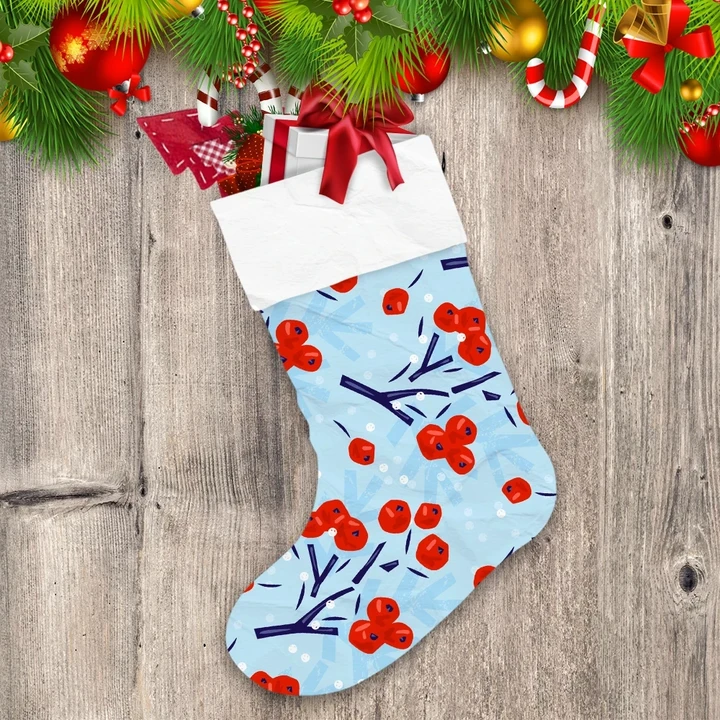 Abstract Winter Blue Background With Red Berries Illustration Christmas Stocking