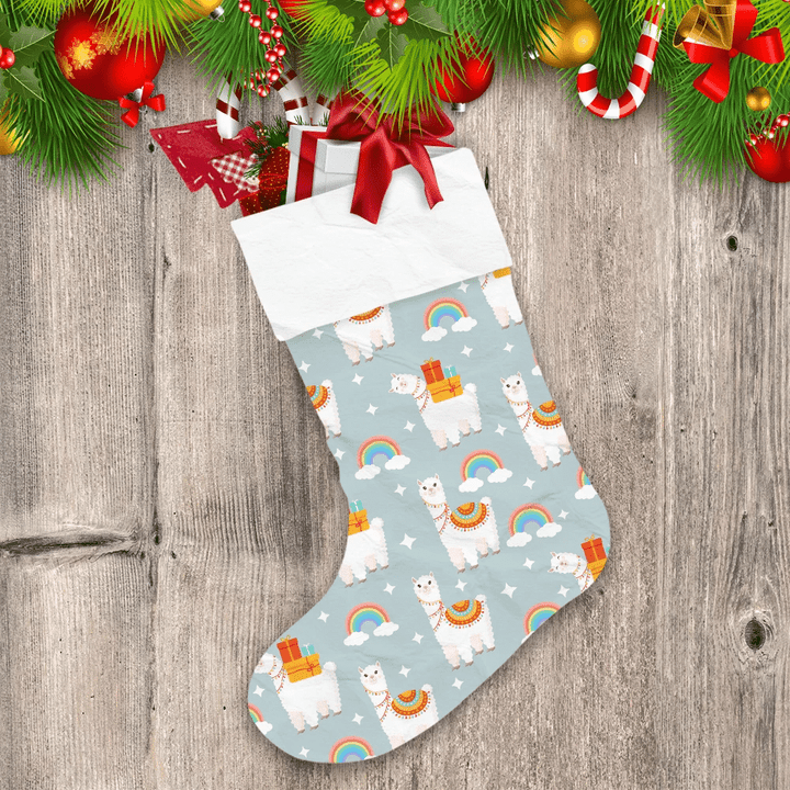 Funny Llamas With Christmas Gifts Rainbows Clouds Christmas Stocking