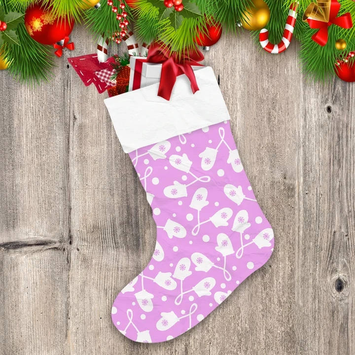 Cute White Mittens With Snowflakes On Bright Pink Background Christmas Stocking