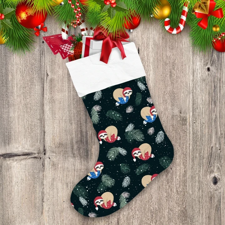 Lazy Sloth Sleeping On Colorful Christmas Balls Christmas Stocking