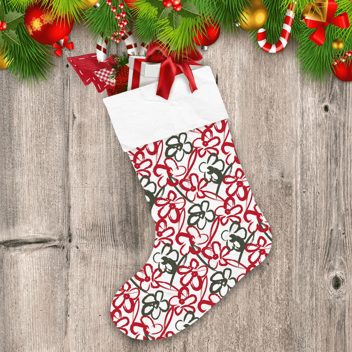 Christmas Red And Green Floral Brush Strokes Christmas Stocking