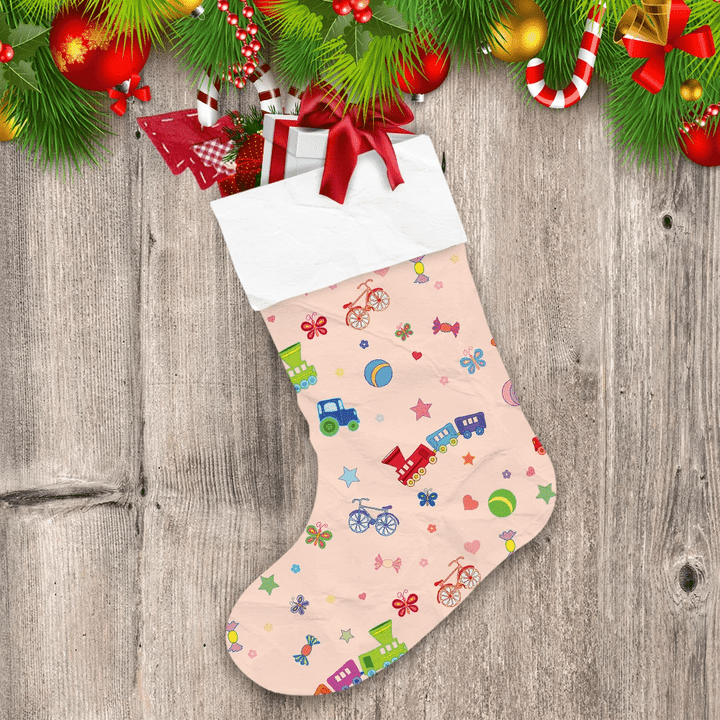 Joint Less Sketching Texture With Toys Butterflies Stars Train Flowers Christmas Stocking