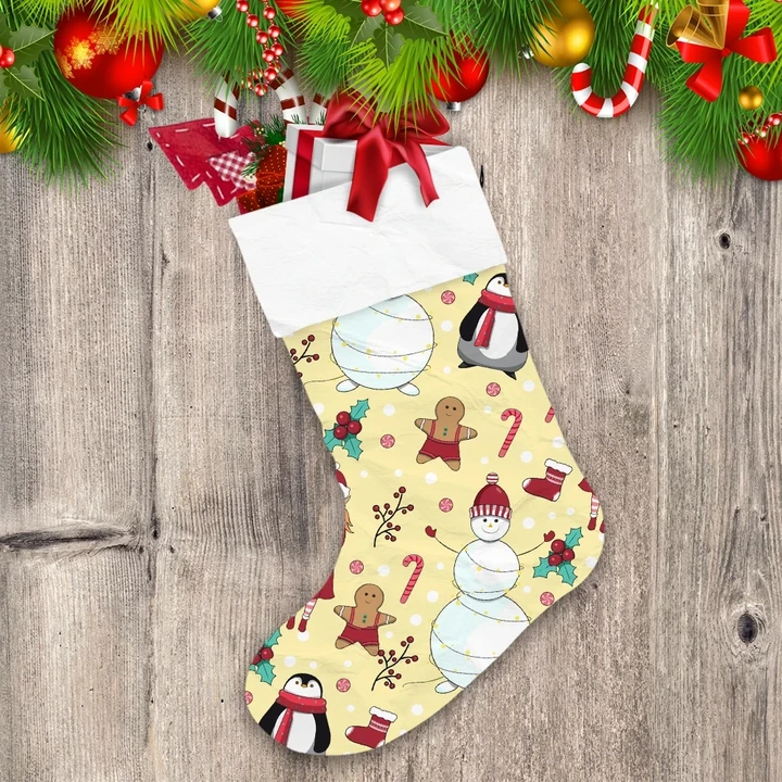 Theme Christmas Penguins Man Cookies Lollipop And Sock Christmas Stocking