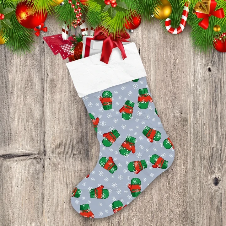 Warm Present For Hand Snowflakes With Red Green Mittens Christmas Stocking