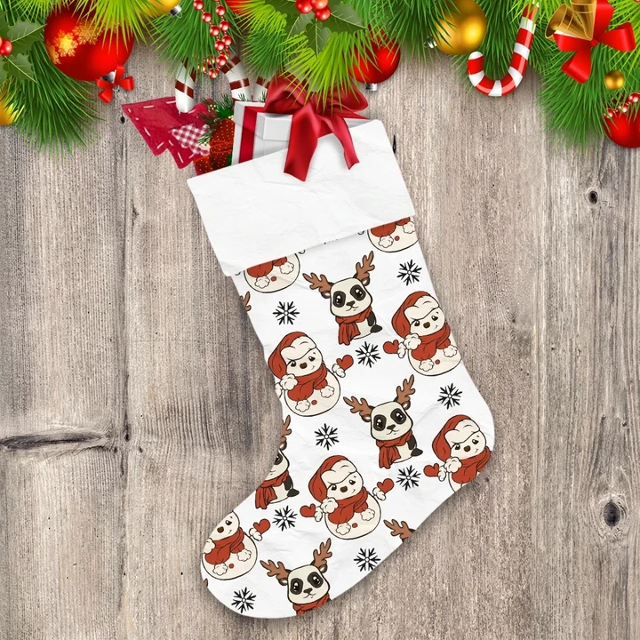 Christmas Snowman In Hat And Panda With Antlers Christmas Stocking
