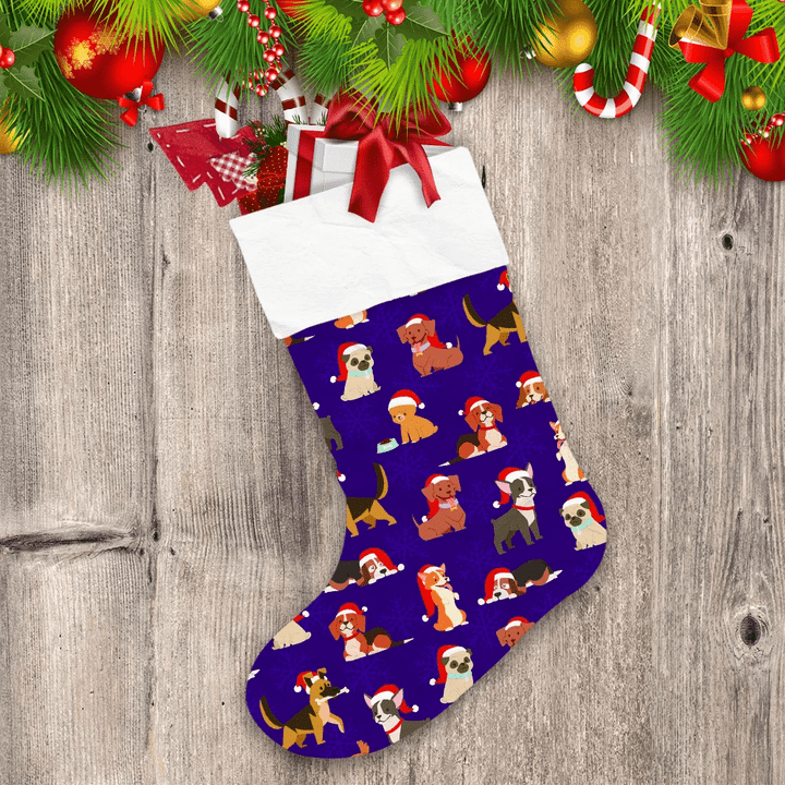 Dogs And Puppies In Santa Red Caps Christmas Christmas Stocking