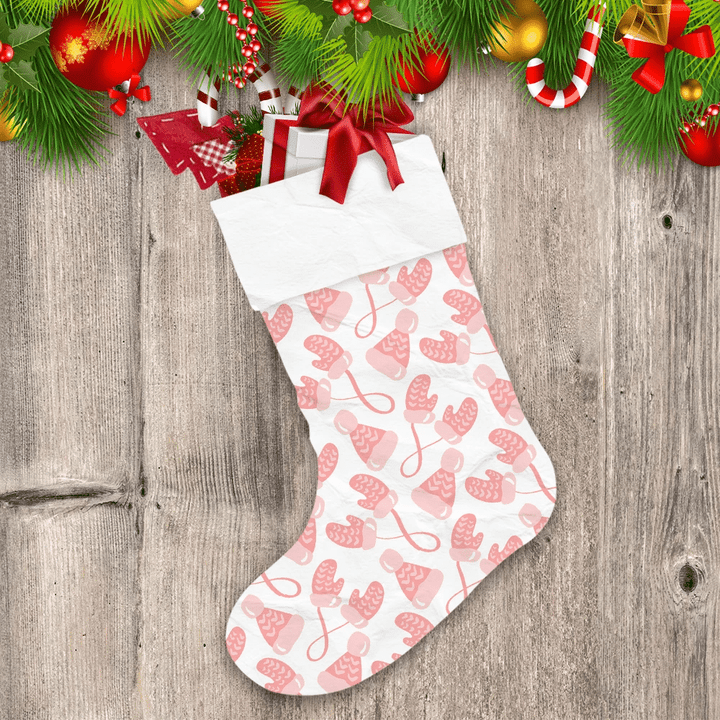 Girly Color Pink Mitterns And Hats On White Background Christmas Stocking