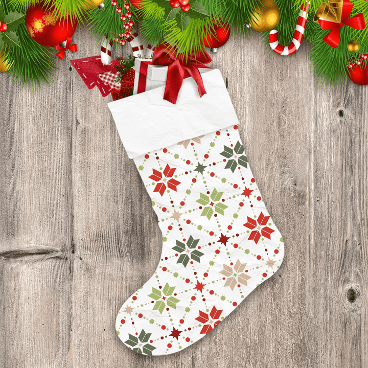 Geometric Snowflakes Nordic Pattern In Christmas Traditional Colors Christmas Stocking