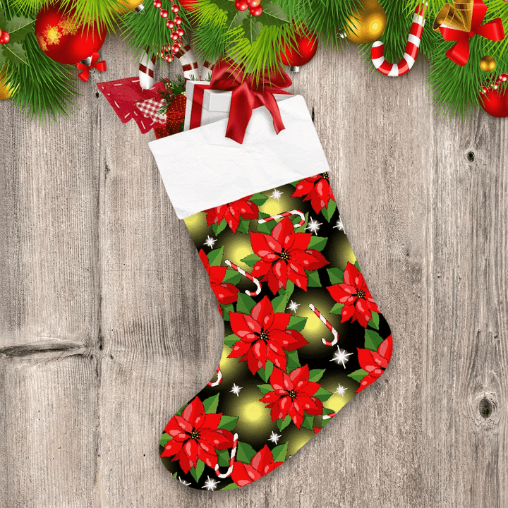 Red Poinsettia Candy Cane Traditional Christmas Symbols Christmas Stocking