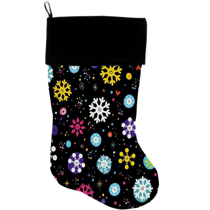 Colorful Smiley Snowflakes On Black Christmas Stocking Christmas Gift